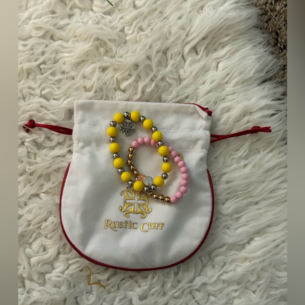 2pc Rustic Cuff Girls Pink-yellow Lot  bracelets